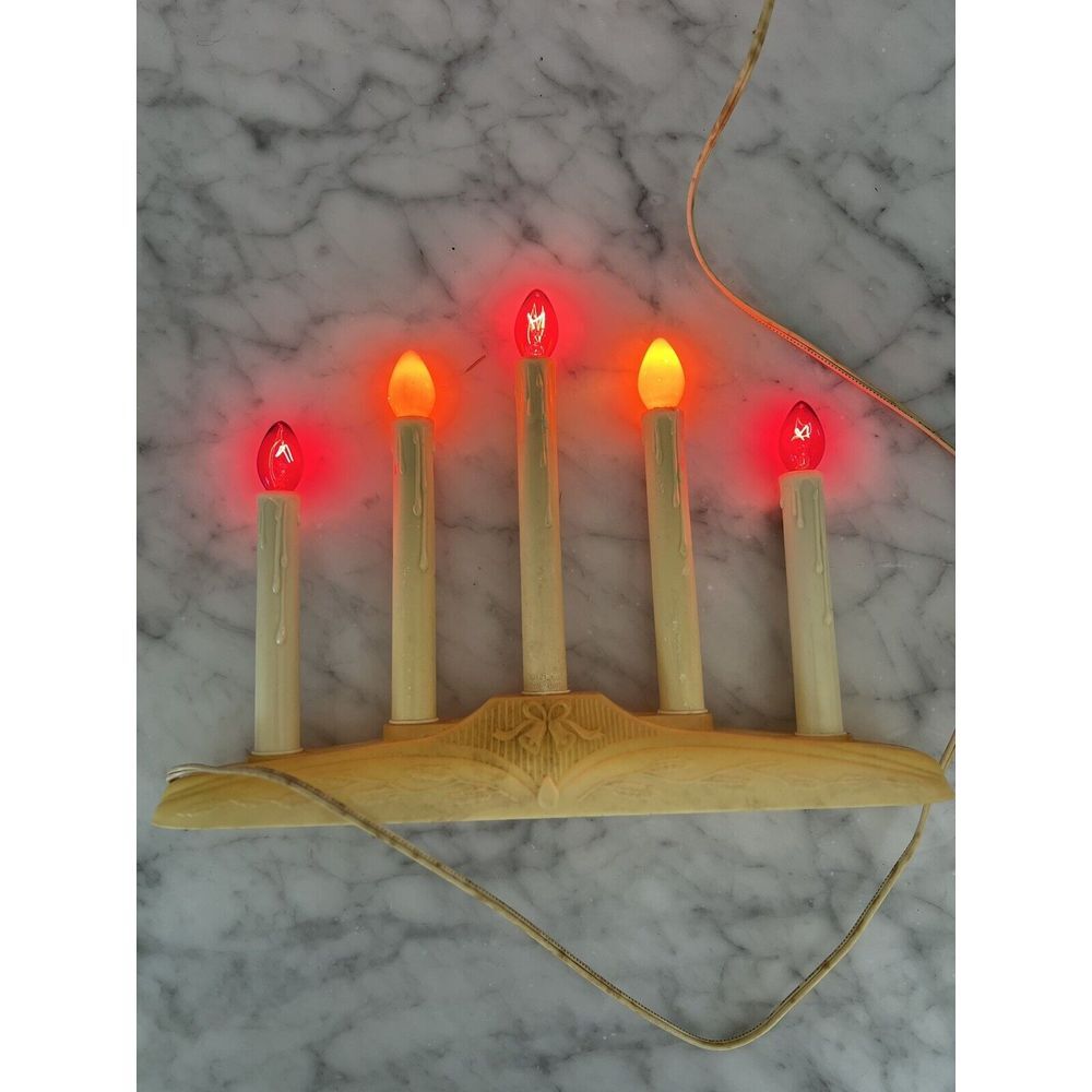 Christmas Window Candles 5 Electric Lights Plastic Drip Candelabra Works Vintage